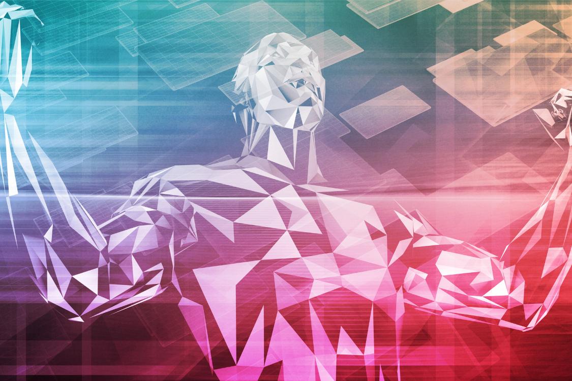 Graphic of a strong person after consuming a science-backed energy drink in pink, blue and yellow