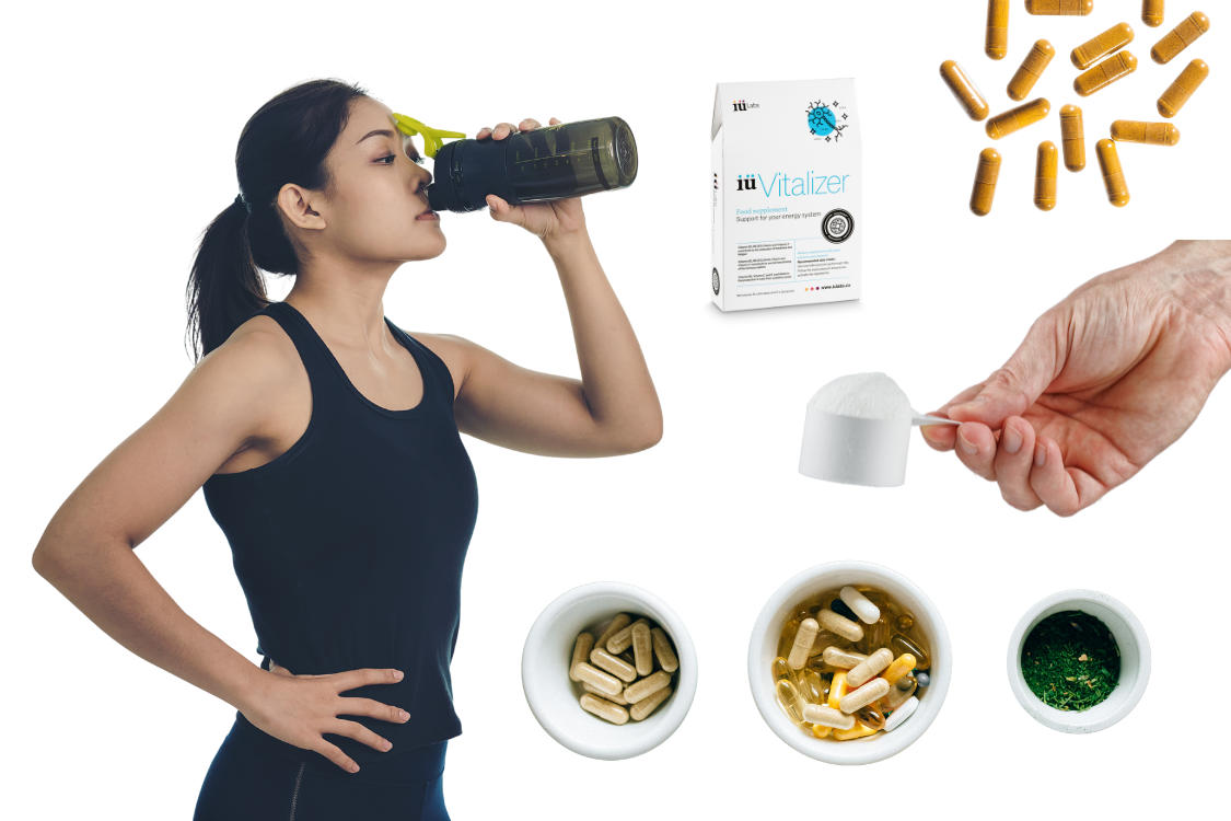 woman drinking a supplement drink, comparing natural energy supplements with synthetic energy supplements