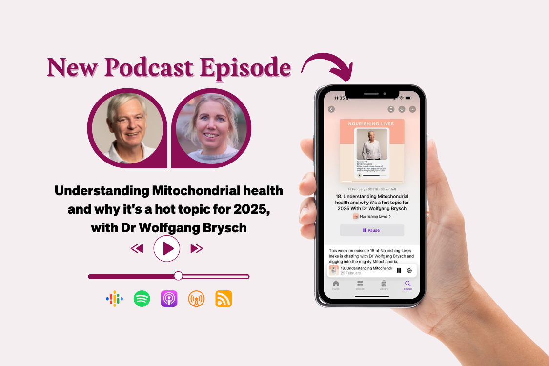 New podcast episode graphic of Ineke Nugteren, Dr Wolfgang Brysch and a preview of the podcast episode on an iphone screen