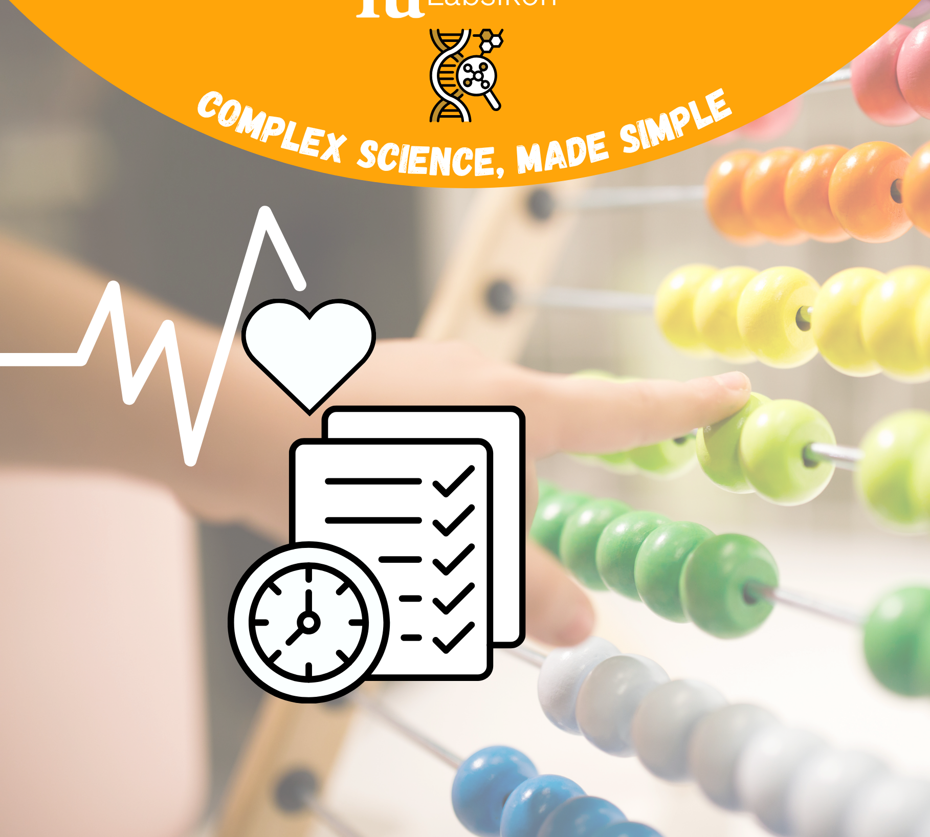 “Illustration of an abacus with heart, checklist, and clock symbols – visualizing biological accumulation and the long-term impact of daily habits on health and energy